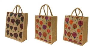 Hot Air Balloon Design Zippable Jute Bag Medium Size Luxury Reusable - Pack of 3 - Picture 1 of 10
