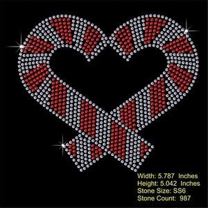 Christmas Candy Cane Love Rhinestone/ Diamante Transfer Hotfix Iron on Motif - Picture 1 of 6