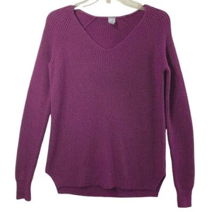 JC Penny V Neck Sweater Womens Small Cranberry Ribbed Knit Casual Cozycore - Picture 1 of 9