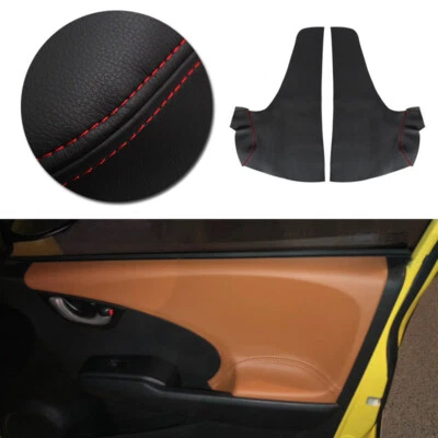 For Honda Fit Jazz 08-12 Black 2x Front Door Armrest Panel Insert Leather Cover - Image 1 of 4