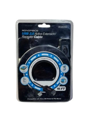 MONOPRICE USB 2.0 Extension Cable for Xbox 360 PS3 MC-UEC5M2 NEW Sealed - Image 1 of 3