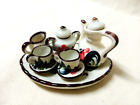 Miniature Tea Set Coffee Cup Jar Ceramic Dollhouse Collectible Brown Chicken