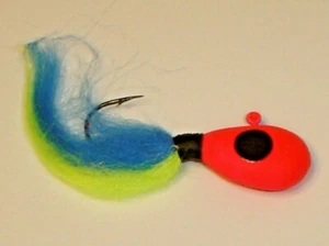 100 Pack Custom Made Blue / Chartreuse / Pink Walleye Hair River Jigs 5/8 oz USA - Picture 1 of 4