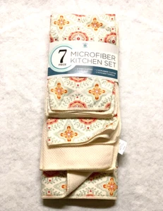 NEW WITH TAGS ELEGANT MULTICOLOR VINTAGE STYLE 7 PIECE MICROFIBER KITCHEN SET - Picture 1 of 2