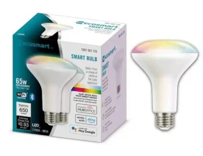 65-Watt Eqv Smart BR30 Color Changing CEC LED Light Bulb 2-Pk w/Voice Control G1 - Image 1 of 4