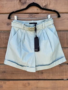 NWT Pinko Faux Leather Bonnie Belted High Waisted Cuffed Shorts Green US 2, IT38 - Picture 1 of 10