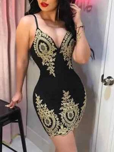 2025 Europe and the United States wrapped hip dress halter lace sexy V-neck - Picture 1 of 23
