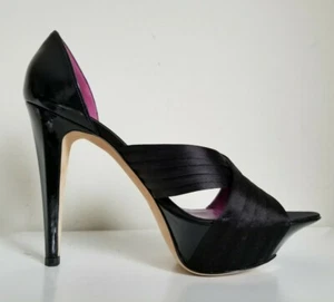 $750 SERGIO ROSSI UNIQUE BLACK SATIN OPEN TOE PLATFORM HEELS EU 39 I LOVE SHOES - Picture 1 of 7