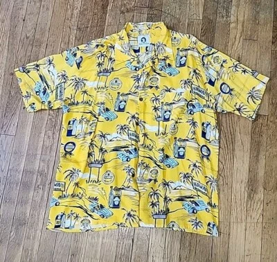 Ocean Current Mens XXL Yellow Hawaiian Shirt Aloha Rayon Gas Station  - Image 1 of 4