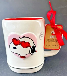 Rae Dunn Peanuts Valentine's Snoopy Love Hearts Sunglasses 20 oz Mug NEW - Picture 1 of 11