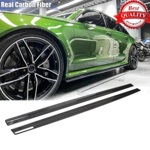 Real Carbon Fiber Side Skirt Extension Lip Spoiler Fit for Audi A6 RS6 2013-2018 - Picture 1 of 12