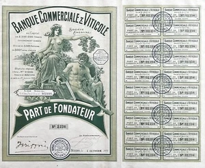 Banque Commerciale & Viticole, historisches Wertpapier mit Kupon - Bild 1 von 2