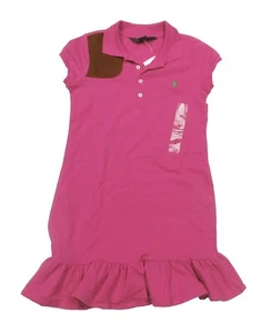 Polo Ralph Lauren Girls Preppy Pink Mesh Polo Ruffle Dress - Picture 1 of 6