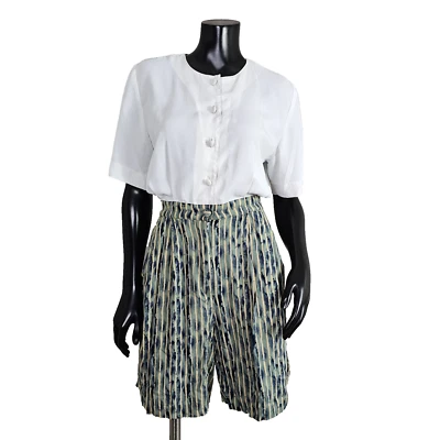 Pantalones Cortos Mameluco Vintage Años 90 RJ Stevens 8P Blanco Botón Top Verde Rayas Causal Foto 1 de 4