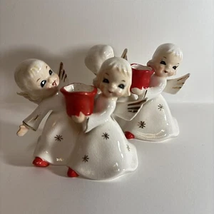 Vintage Christmas Angels Candle Holder Figurine Pair Japan 1940s Shafford - Picture 1 of 11