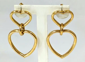 Pendientes colgantes de corazón abierto de oro amarillo de 14K de 1-7/8"" por 1"" - Imagen 1 de 8