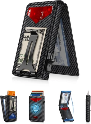 Carteira RFID fina para homens com clipe de dinheiro e porta-cartão pop-up, design minimalista - Imagem 1 de 4