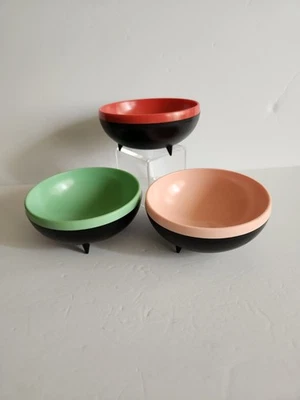 3 Vtg Therm-O-Bowl Multicolored USA Footed Bowl MCM Stackable Plastic Retro - Image 1 of 4