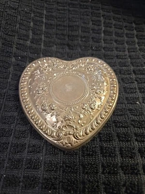 Винтажная сумочка Gorham из чистого серебра зеркальная в форме сердца 4 дюйма красивая с прокруткой розовая  - Изображение 1 из 4