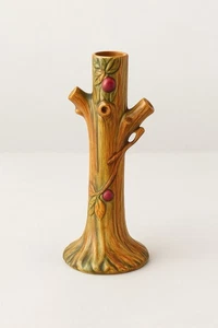 "Florero vintage de cerámica con tronco de árbol pintado a mano bosque rústico de 10"" de alto" - Imagen 1 de 7