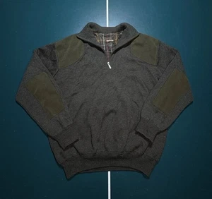 Barbour Storm Half Zip Pure Wool Sweater Mens 2XL Lined Loden Patches Green Flaw - Picture 1 of 13