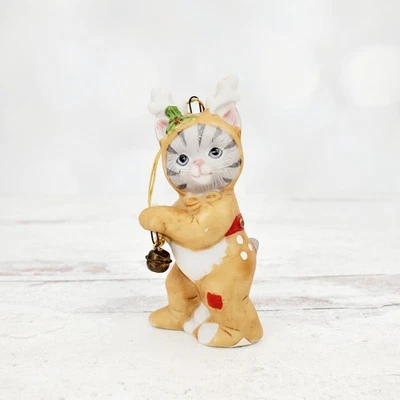 Vintage 19885 Schmid Kitty Cucumber Reindeer Cat Ceramic Christmas Ornament - Image 1 of 4