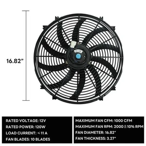 16" Electric 12V Radiator Slim Pull Fan 3000CFM 120W Thermostat Wiring Relay Kit - Picture 1 of 12