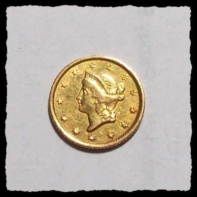 Moneda de oro de un dólar 1851-O tipo 1 cabeza de libertad AU #18D51 Foto 1 de 2