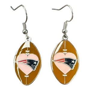 New England Patriots Pink Heart Football Earrings - Picture 1 of 1