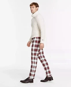 Tommy Hilfiger Men's Modern Fit Stretch Performance Pants Red Plaid 34 x 30 - Picture 1 of 3