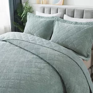 HoneiLife Corduroy Quilt King Size - 3 Pieces Embroidered Quilt sets Luxuriou... - Picture 1 of 7