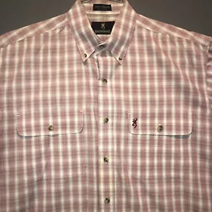 Mens Browning Shirt Hunting Fishing Sz L Red Pink Plaid Short Sleeve Brushpopper - Picture 1 of 17