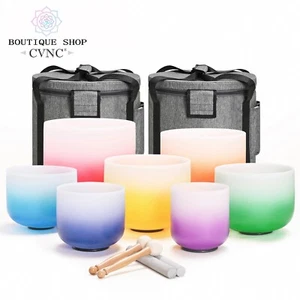 CVNC 432Hz 6-12" 7pcs Crystal Singing Bowl Chakra Set Sound Healing Bath Bags - Picture 1 of 53