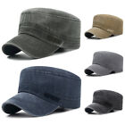 Washed Army Cap Flat Top Hat Military Cap Distressed Faded Retro Solid Color #