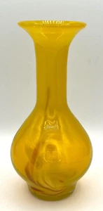 Vintage Kunst Glas Knospe Vase gelb mit Bernstein & weißem Wirbel 8" mundgeblasen Pontil - Bild 1 von 17