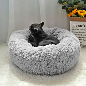 Small 50cm Dog Cat Bed Fluffy Donut Kitten Puppy Pet Cushion Calming Mattress