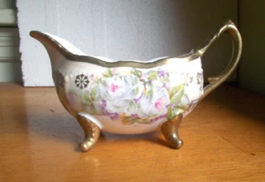 1890s SILESIA MARKED GERMAN PORCELAIN FOOTED CREAMER PRETTY FLOWERS - Picture 1 of 6