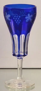 Cobalt Blue Cordial Glass - Blue, Clear, Grape Vine Trim - Picture 1 of 12