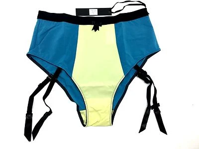 Claudette Sophia Retro Hi Cut Brief Garter Panties Lingerie Pin Up Deep Sea Blue - Image 1 of 2