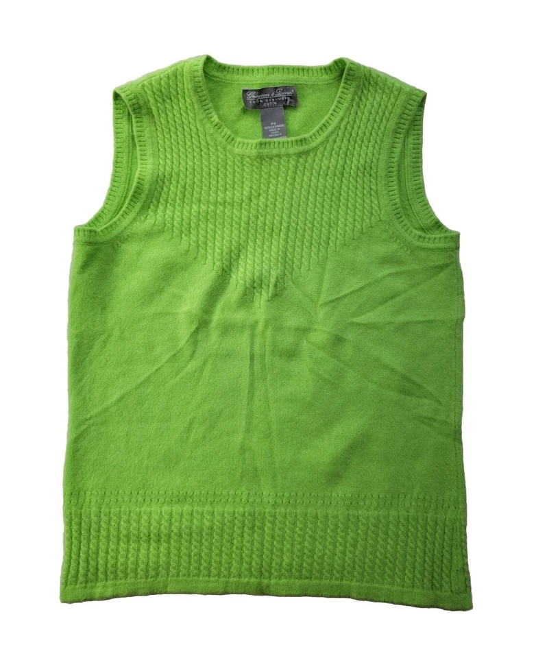 Grayson & Dunn Women Petite PS Lime Green Sleeveless Cashmere Cable-Knit Sweater - Изображение 1 из 4