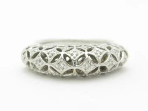 14k Oro Blanco Original Diamante Estado Vintage Filigrana Banda Anillo Talla 6.5 - Imagen 1 de 1