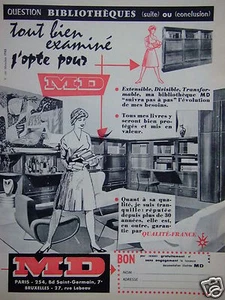 PUBLICITÉ 1959 MD BIBLIOTHÈQUE TOUT BIEN EXAMINÉ J'OPTE POUR MD - ADVERTISING - Picture 1 of 1