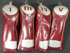 Vintage Faux Leather Vinyl Golf Club Head Covers 1, 3, 4, 5 Burgundy Grey - Picture 1 of 4