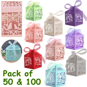50-100 Luxury Boxes Wedding Party Favour Laser Cut Sweets Cake Candy Gift Favor - Picture 1 of 58