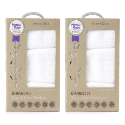 6pc Bubba Blue 25cm Square Bamboo Face Washer Set Soft Baby Towel Cloth White - image 1 of 3