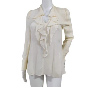 Kobi Halperin Workwear Ruffle Front Bishop Sleeve Silk Blouse Ivory Womens Small - Picture 1 of 14