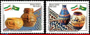 2868-69 BRAZIL 2002 CERAMICS, ART, RELATIONSHIP, JOINT ISSUE, MI# 3293-94, MNH - Picture 1 of 2
