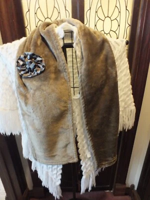 Bufanda polar reciclada hecha a mano alfiler extraíble marrón cacao 56x7,5" única en su clase Foto 1 de 2