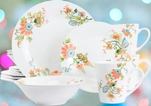 16 Piece Round Floral Porcelain Dinnerware Set Service for 4 - Picture 1 of 2