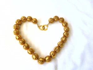vintage LES BERNARD Bright gold FILIGREE ball choker necklace - Picture 1 of 8